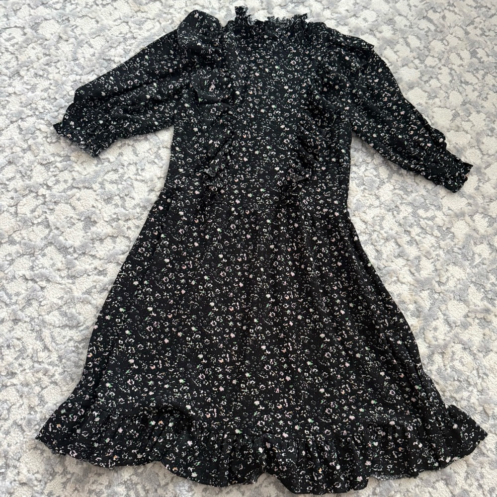 Zara Black and White Floral Textured Dress